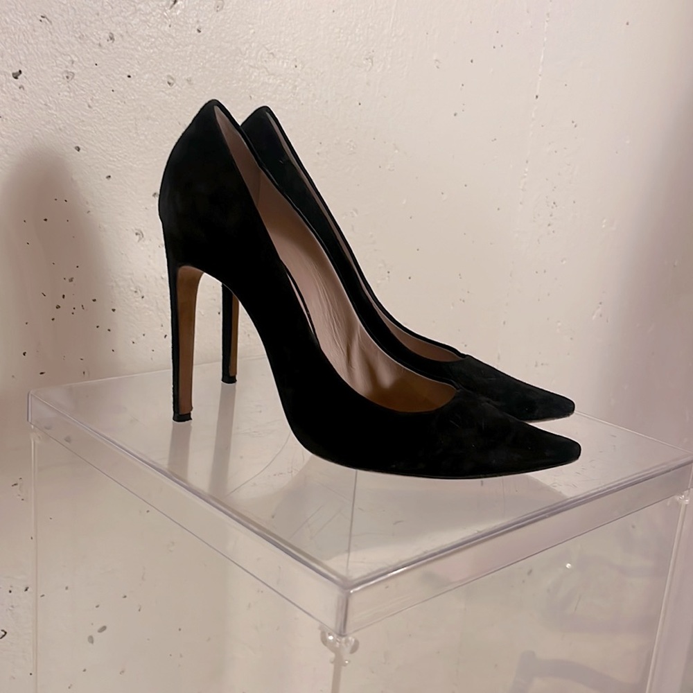 Herve Leger Black Suede Leather Pumps Point Toe Heels 39